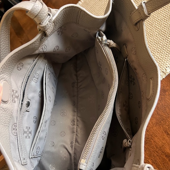 Tory Burch Pebbled Leather Tassel Tote in Light Taupe - Picture 8 of 9